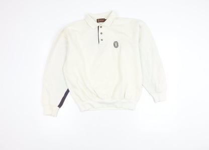 U-Right Men’s White Collared Henley Sweatshirt M Retro Graphic Sportswear