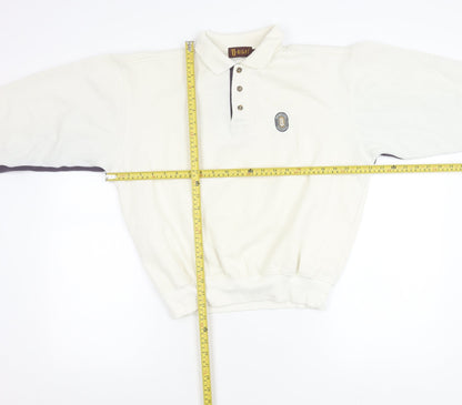U-Right Men’s White Collared Henley Sweatshirt M Retro Graphic Sportswear