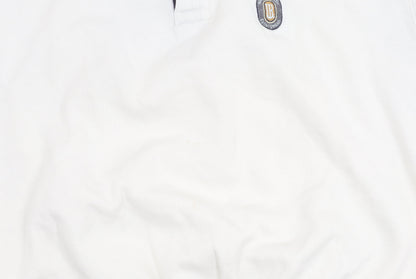 U-Right Men’s White Collared Henley Sweatshirt M Retro Graphic Sportswear