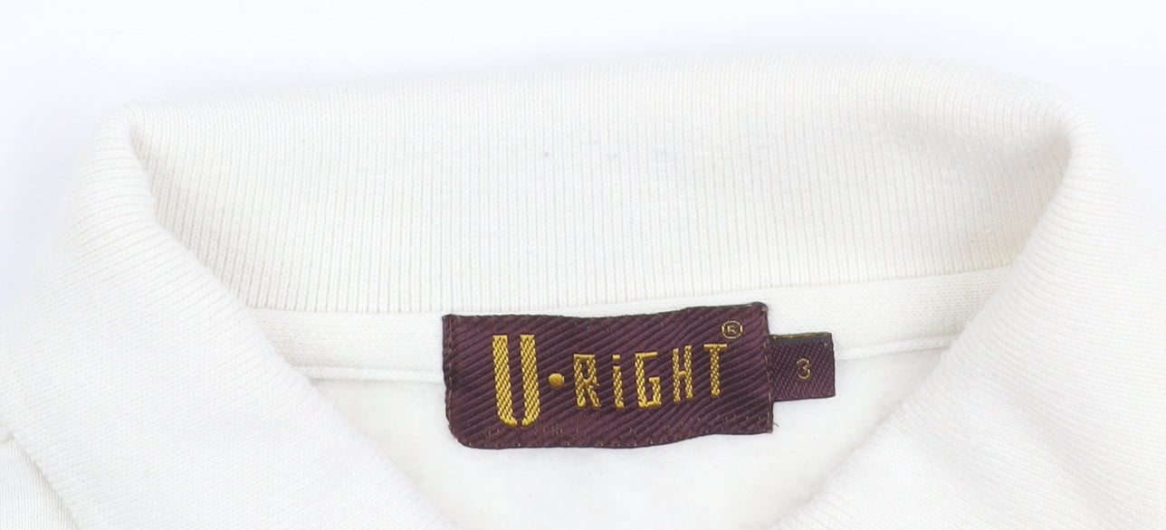 U-Right Men’s White Collared Henley Sweatshirt M Retro Graphic Sportswear