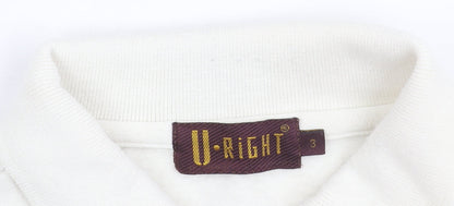 U-Right Men’s White Collared Henley Sweatshirt M Retro Graphic Sportswear
