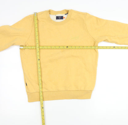 Superdry Womens Yellow Sweatshirt UK 8 Pullover Crew Neck Cotton Blend