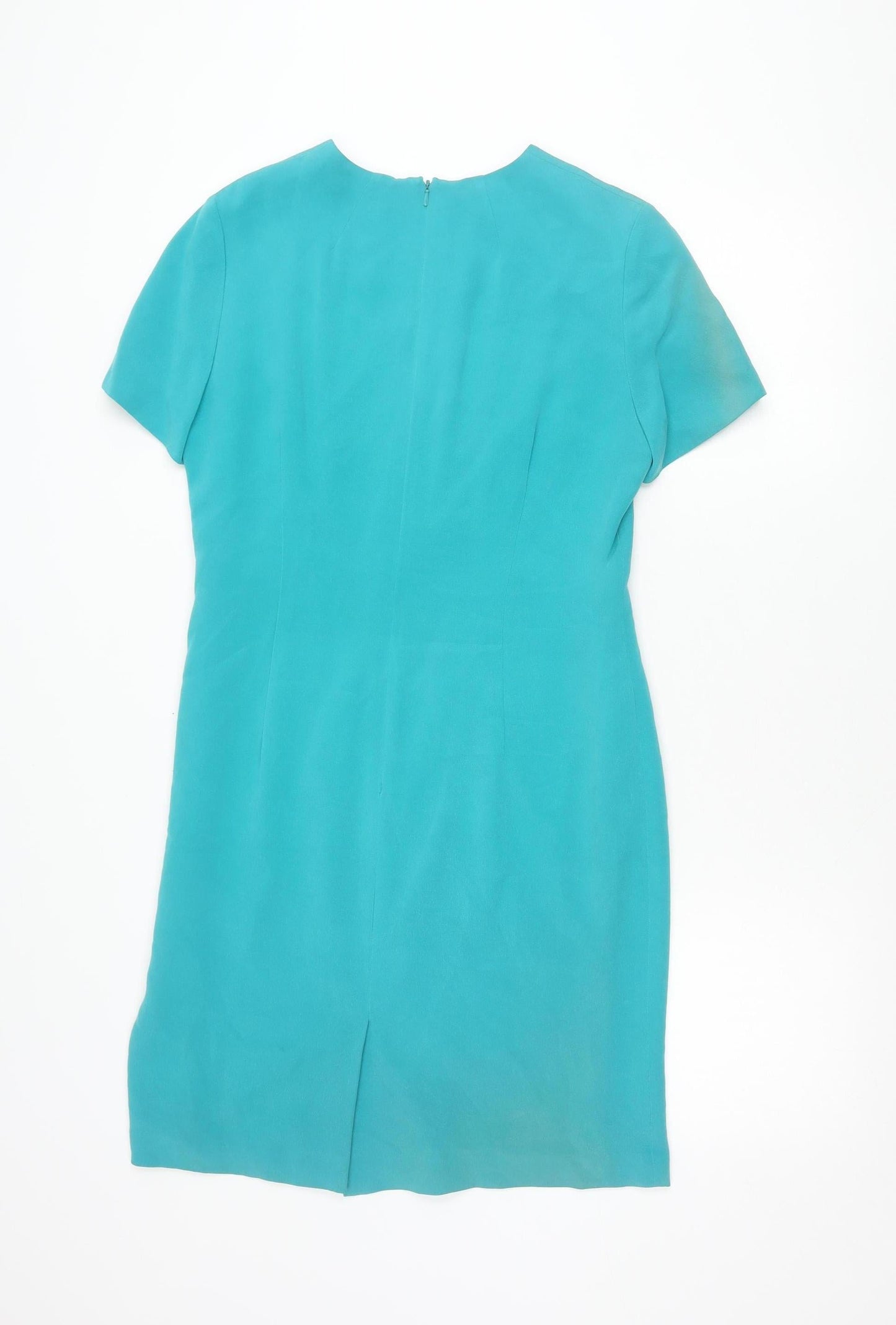 Shomi Petites Womens Blue Silk Shift Dress Size 8 Short Sleeve