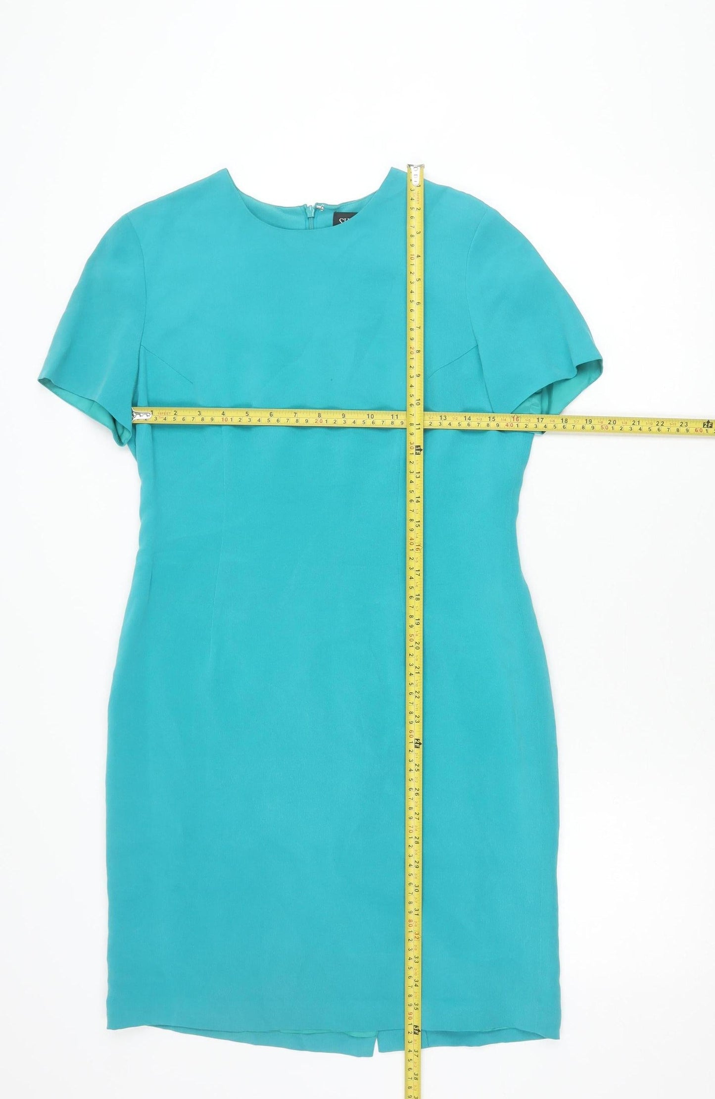 Shomi Petites Womens Blue Silk Shift Dress Size 8 Short Sleeve