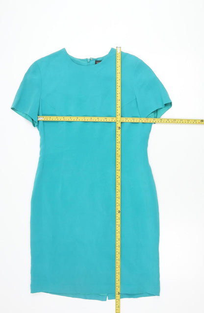 Shomi Petites Womens Blue Silk Shift Dress Size 8 Short Sleeve