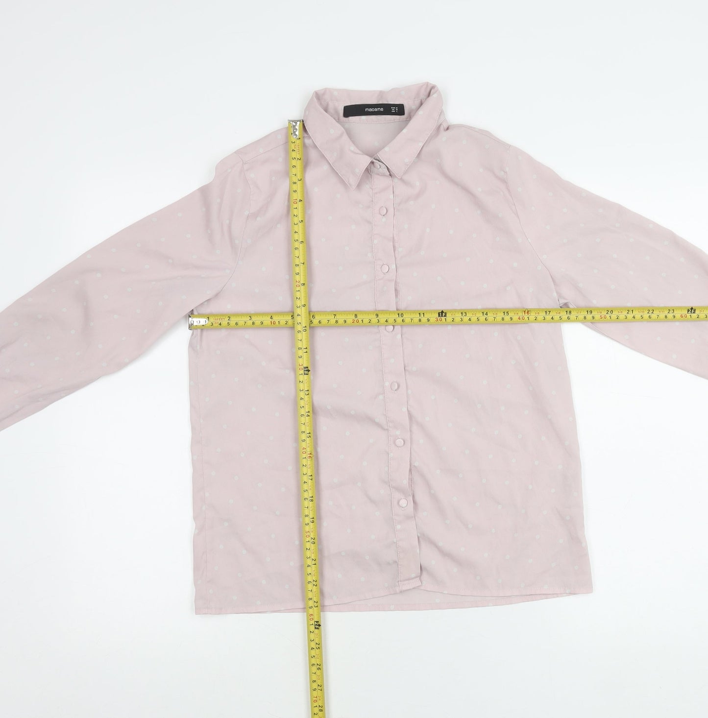 Madame Womens Pink Polka Dot Button-Up Shirt Size 10 Long Sleeve