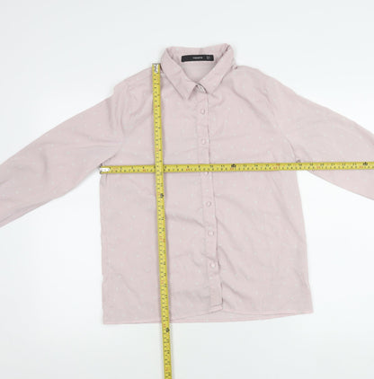Madame Womens Pink Polka Dot Button-Up Shirt Size 10 Long Sleeve
