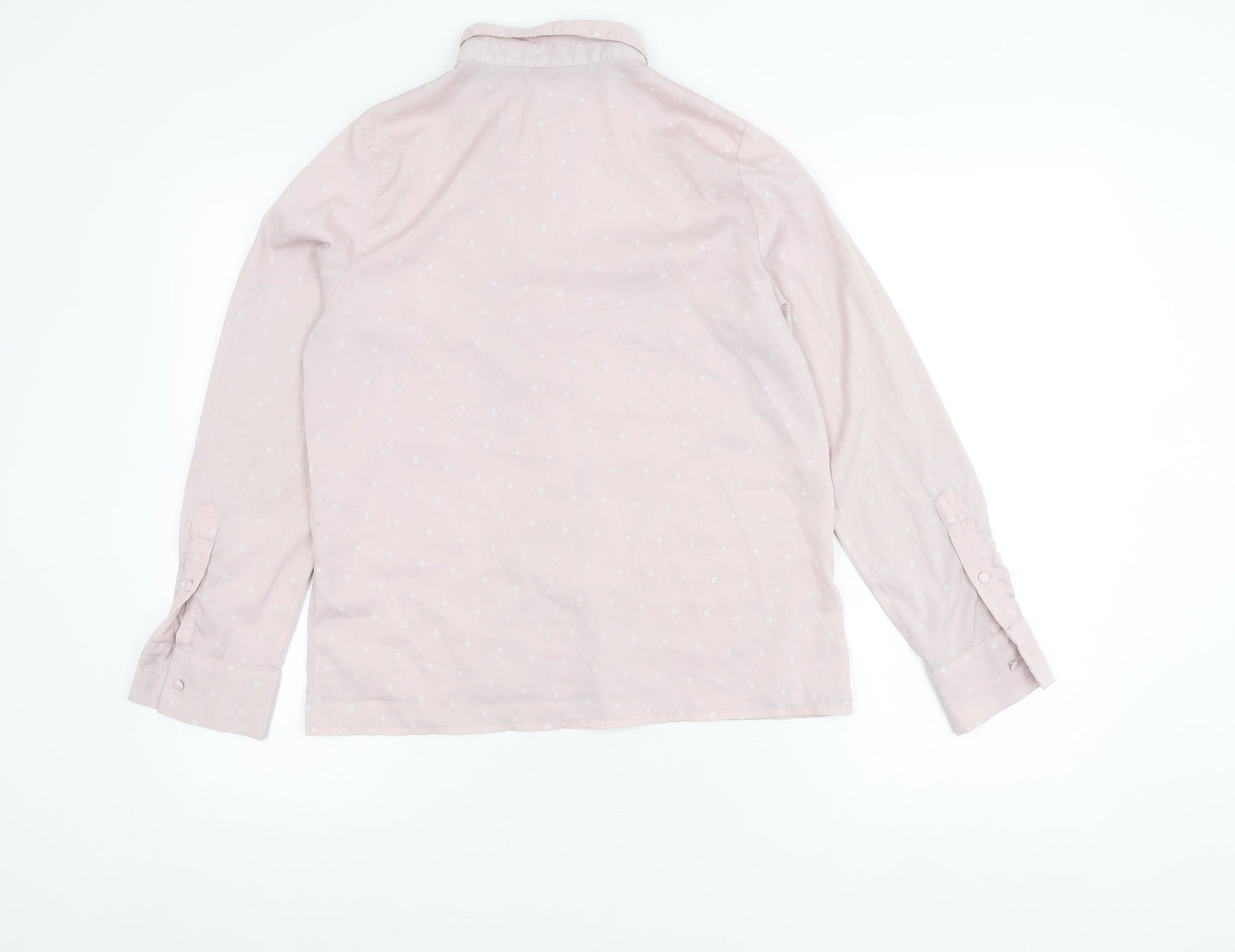 Madame Womens Pink Polka Dot Button-Up Shirt Size 10 Long Sleeve