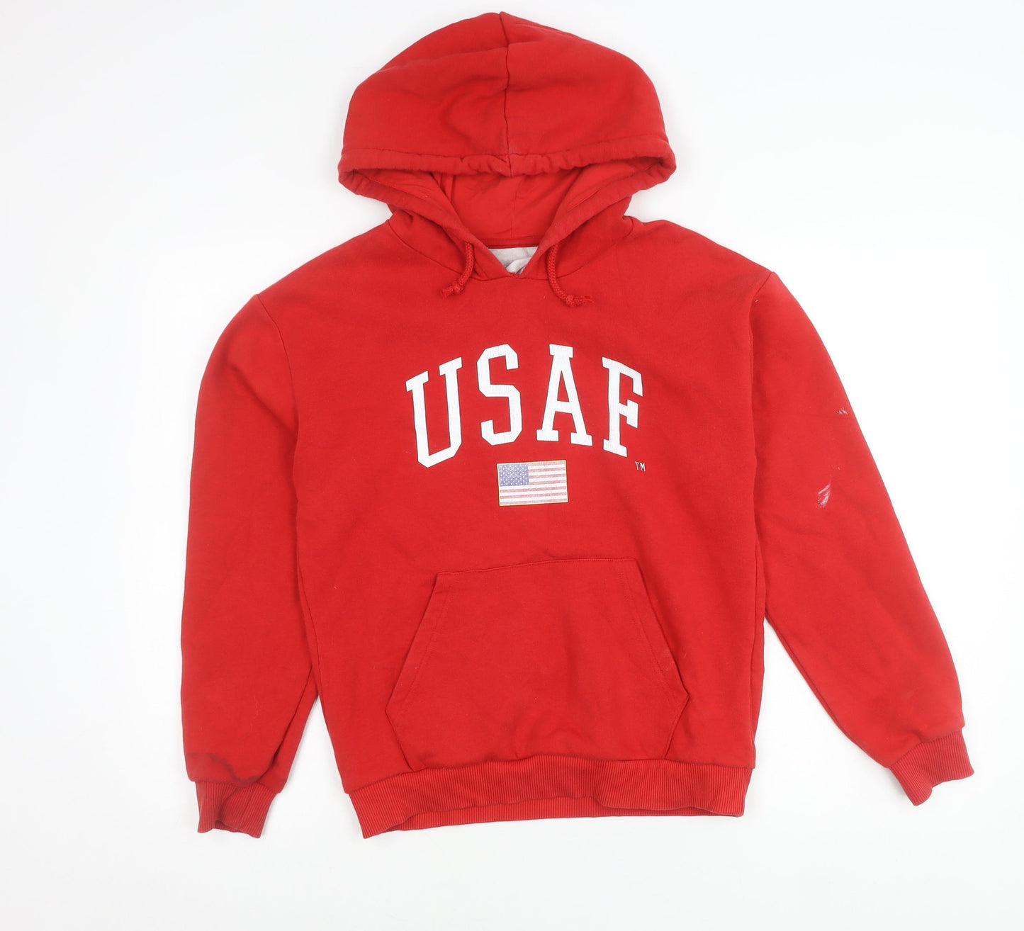 Topshop Womens Red USAF Logo Pullover Hoodie Size 8 Cotton Blend