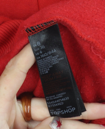 Topshop Womens Red USAF Logo Pullover Hoodie Size 8 Cotton Blend