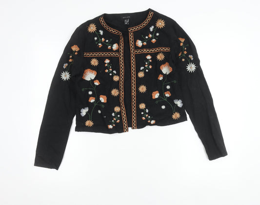 New Look Womens Black Floral Embroidered Cropped Blazer Jacket Size 8