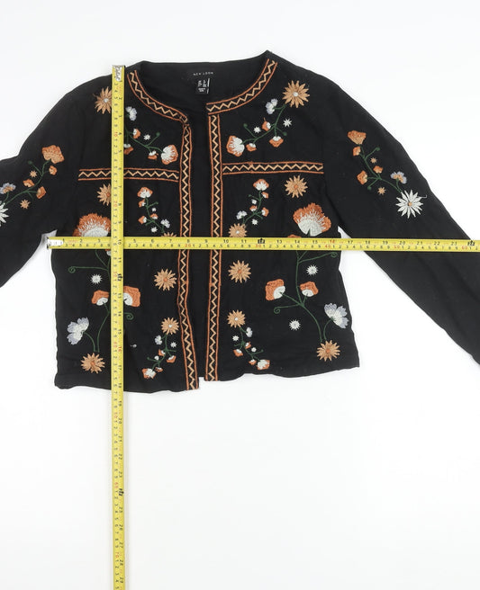 New Look Womens Black Floral Embroidered Cropped Blazer Jacket Size 8