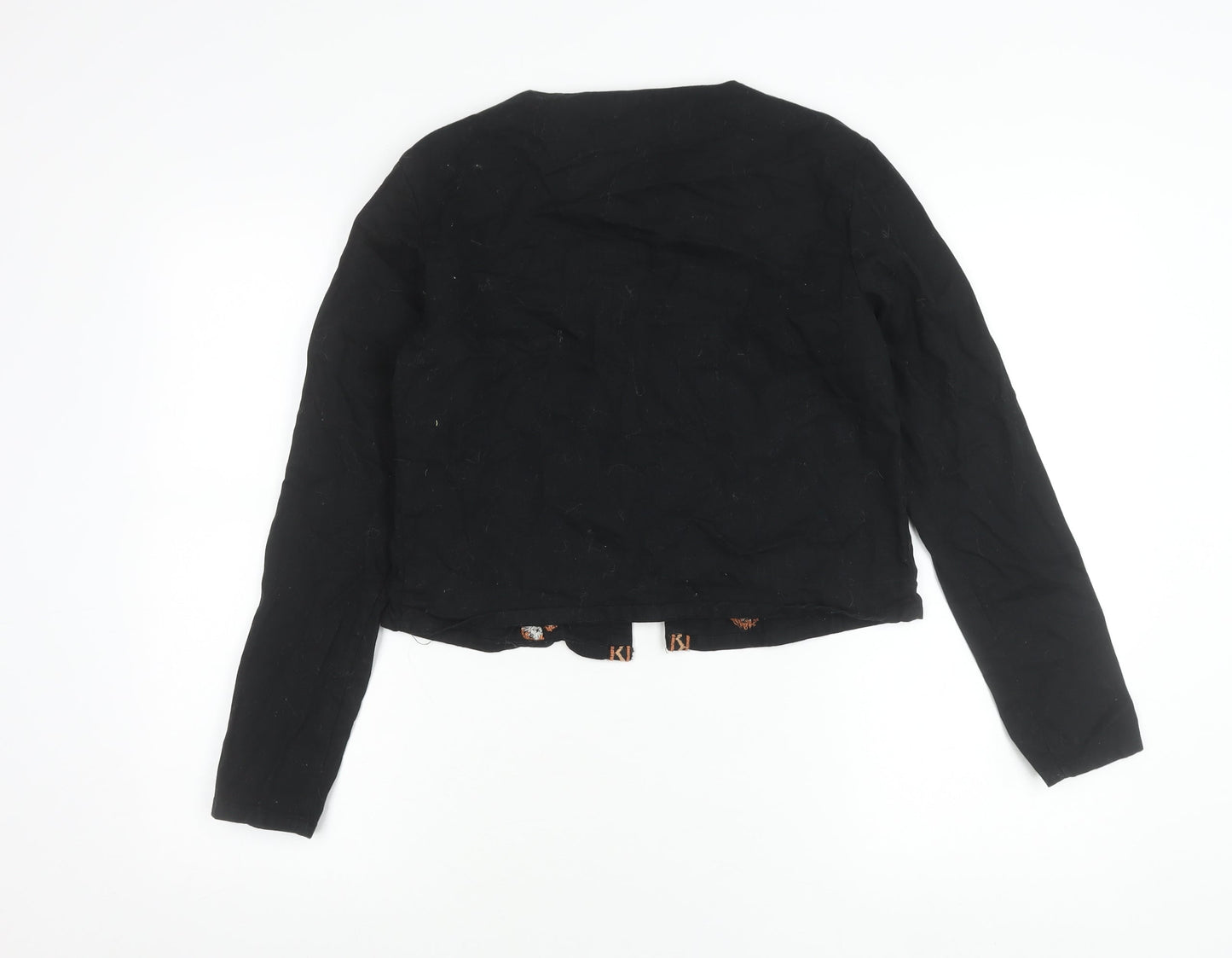 New Look Womens Black Floral Embroidered Cropped Blazer Jacket Size 8