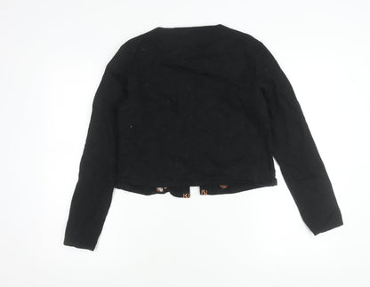 New Look Womens Black Floral Embroidered Cropped Blazer Jacket Size 8