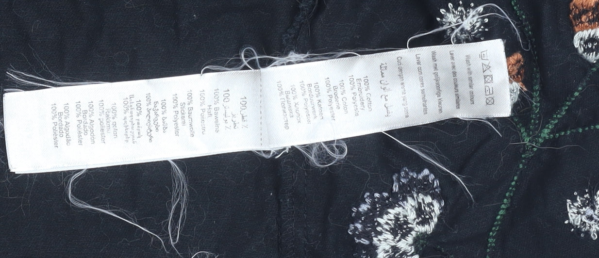 New Look Womens Black Floral Embroidered Cropped Blazer Jacket Size 8