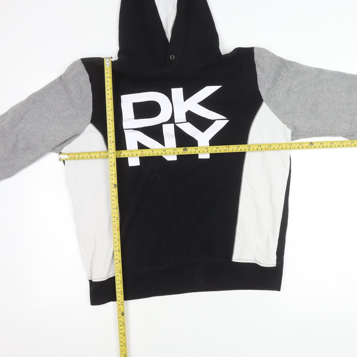 DKNY Womens Black Grey White Pullover Hoodie M Logo Casual Fleece