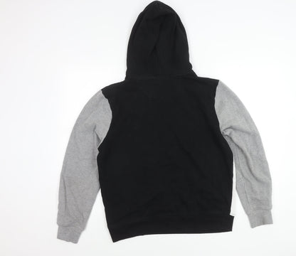 DKNY Womens Black Grey White Pullover Hoodie M Logo Casual Fleece