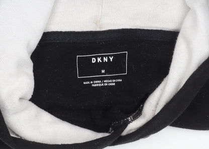 DKNY Womens Black Grey White Pullover Hoodie M Logo Casual Fleece