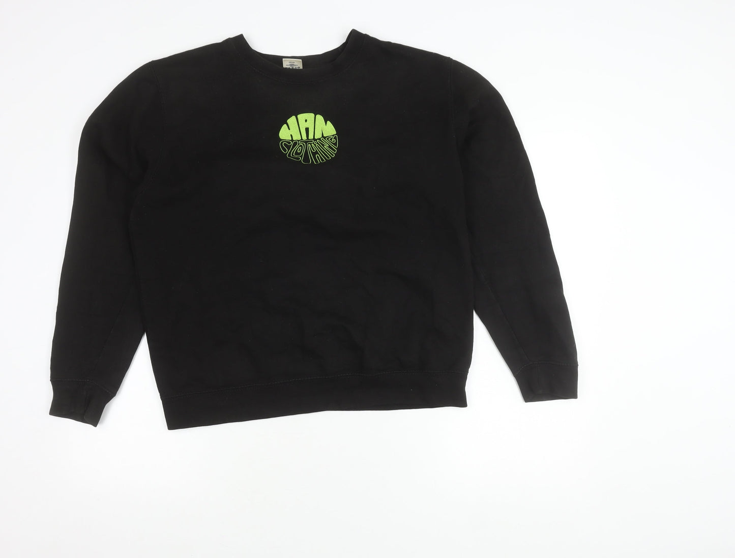 Han Mens Black Medium Pullover Sweatshirt Crew Neck Logo Cotton Blend