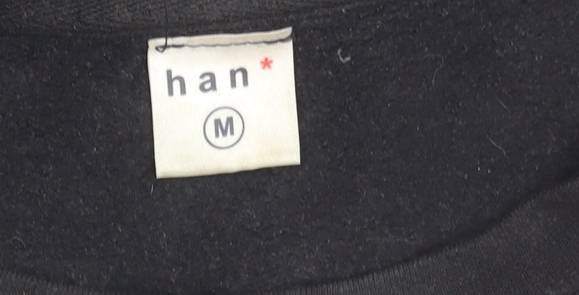 Han Mens Black Medium Pullover Sweatshirt Crew Neck Logo Cotton Blend