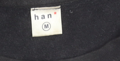 Han Mens Black Medium Pullover Sweatshirt Crew Neck Logo Cotton Blend
