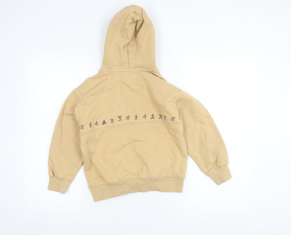 Zara Boys Beige Pullover Hoodie 8-9 Years Cotton Blend Graphic Print