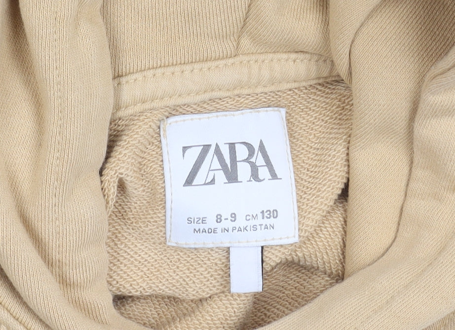Zara Boys Beige Pullover Hoodie 8-9 Years Cotton Blend Graphic Print