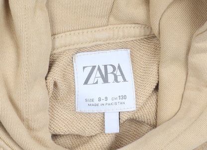 Zara Boys Beige Pullover Hoodie 8-9 Years Cotton Blend Graphic Print
