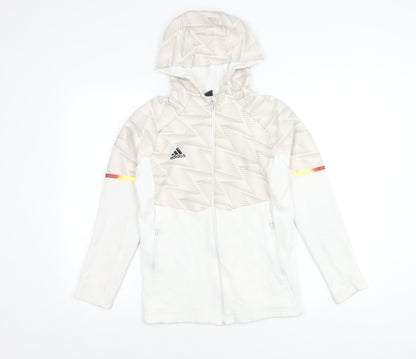 Adidas Boys White Track Jacket Hoodie 12 Years Full Zip Logo Sportswear