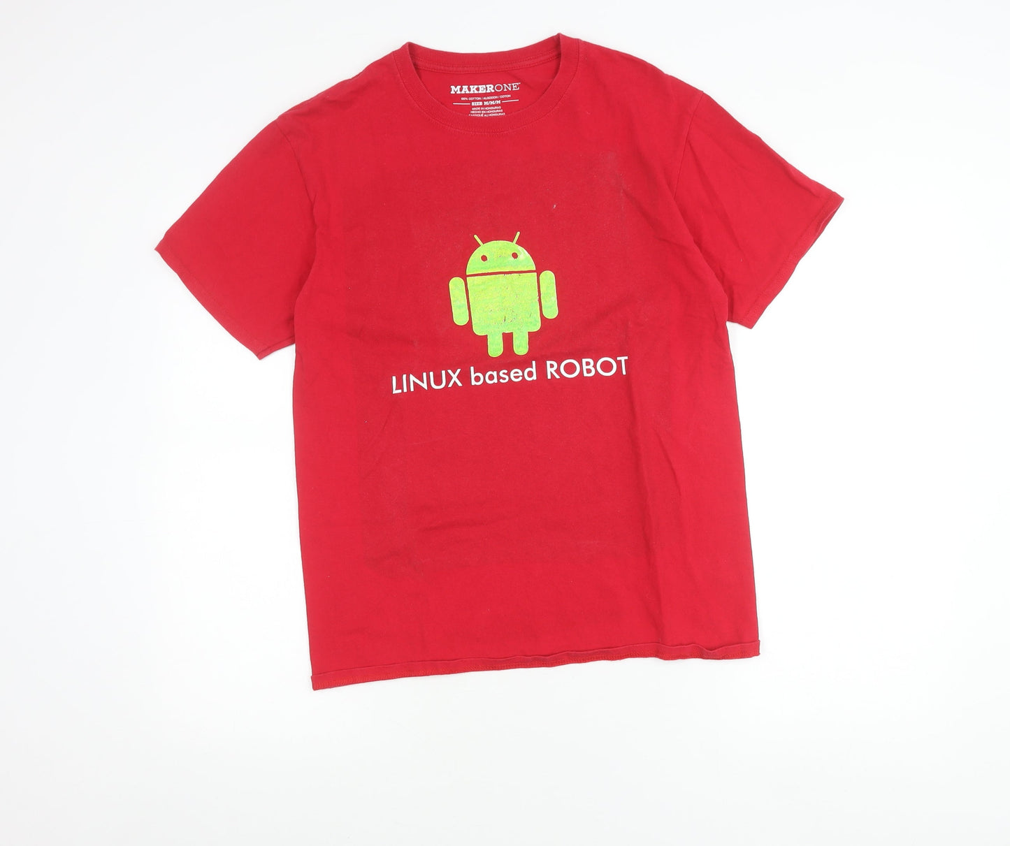 MakerOne Men’s Red Medium Linux Robot Graphic T-Shirt