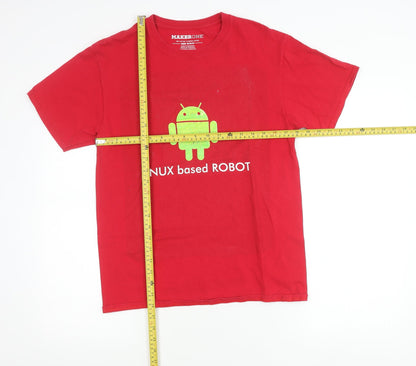 MakerOne Men’s Red Medium Linux Robot Graphic T-Shirt