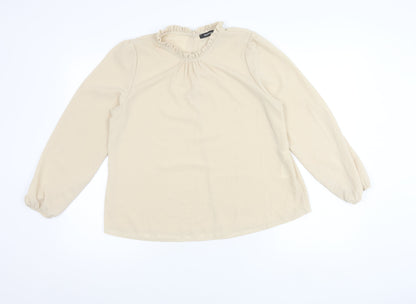 Boohoo Women’s Beige Ruffle Blouse UK 10 Long Sleeve Workwear Top
