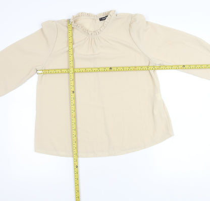 Boohoo Women’s Beige Ruffle Blouse UK 10 Long Sleeve Workwear Top