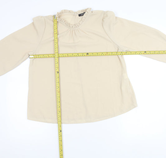 Boohoo Women’s Beige Ruffle Blouse UK 10 Long Sleeve Workwear Top