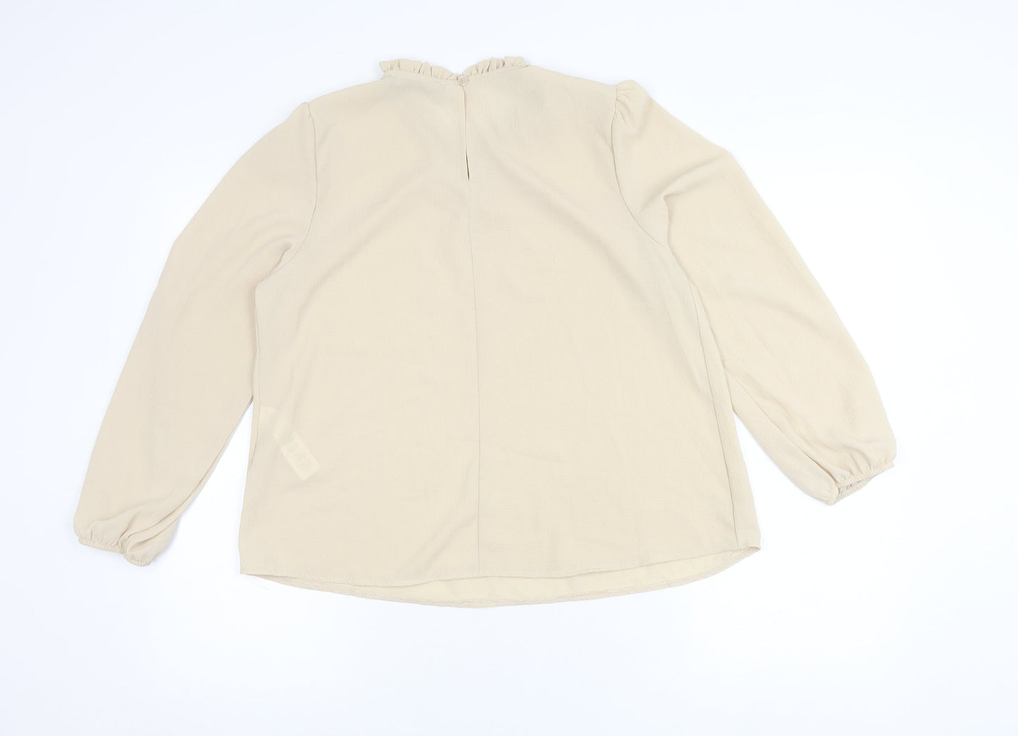 Boohoo Women’s Beige Ruffle Blouse UK 10 Long Sleeve Workwear Top