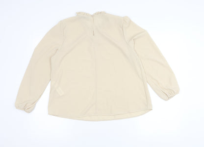 Boohoo Women’s Beige Ruffle Blouse UK 10 Long Sleeve Workwear Top