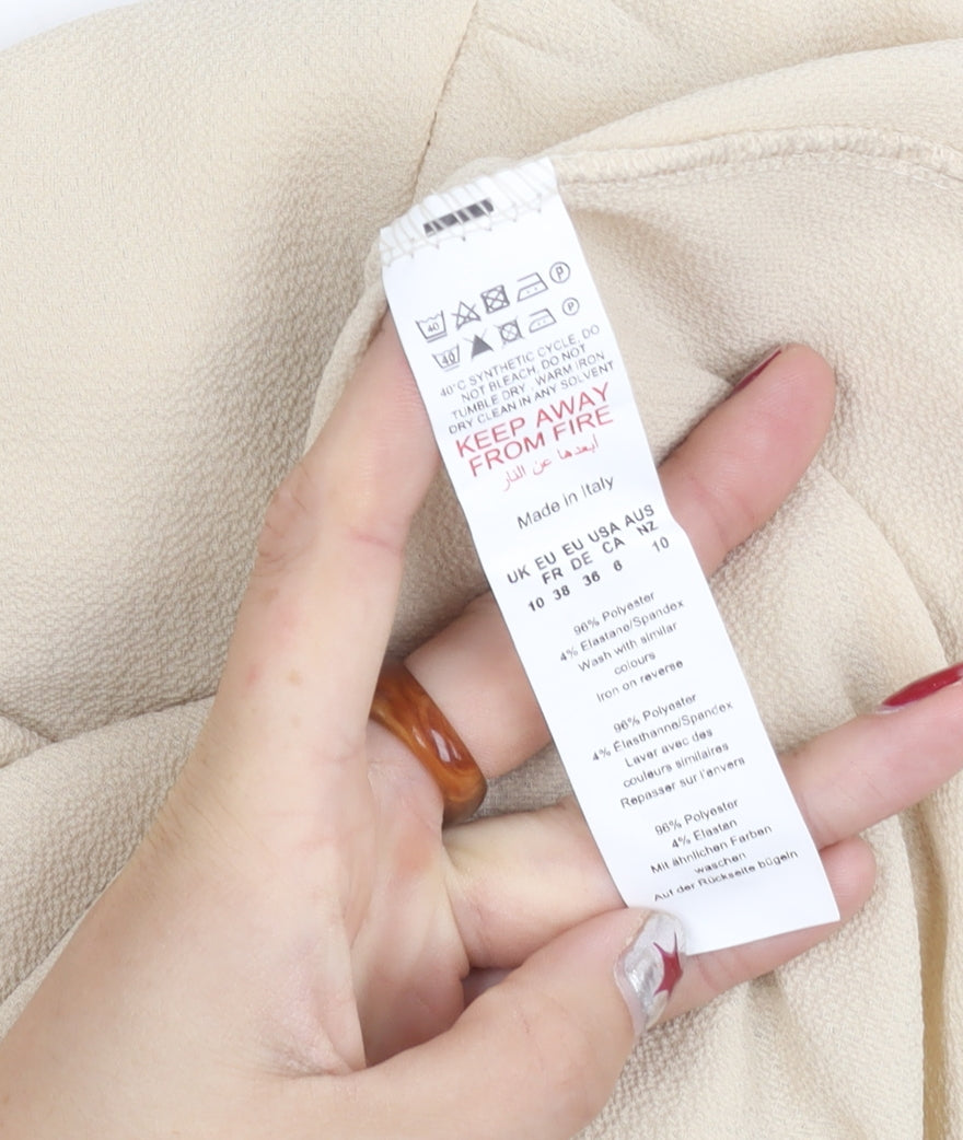 Boohoo Women’s Beige Ruffle Blouse UK 10 Long Sleeve Workwear Top