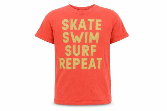 Lands' End Boys Red Graphic T-Shirt 8-9 Years Skate Surf Swim Crew Neck