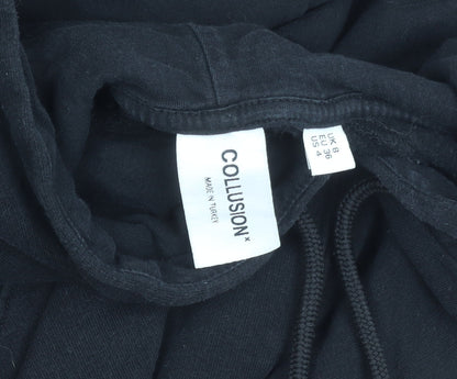 Unisex Adults UK Size M COLLUSION Black Pullover Hoodie