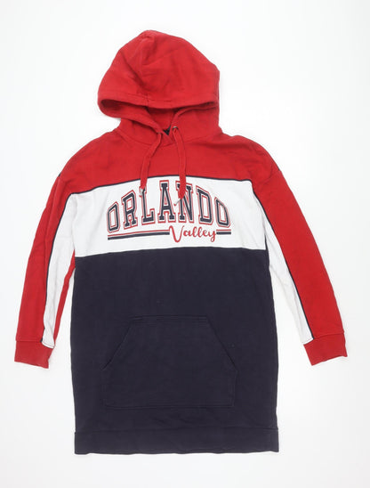 H&M Divided Women’s Red Blue Colourblock Hoodie Size 12 Pullover