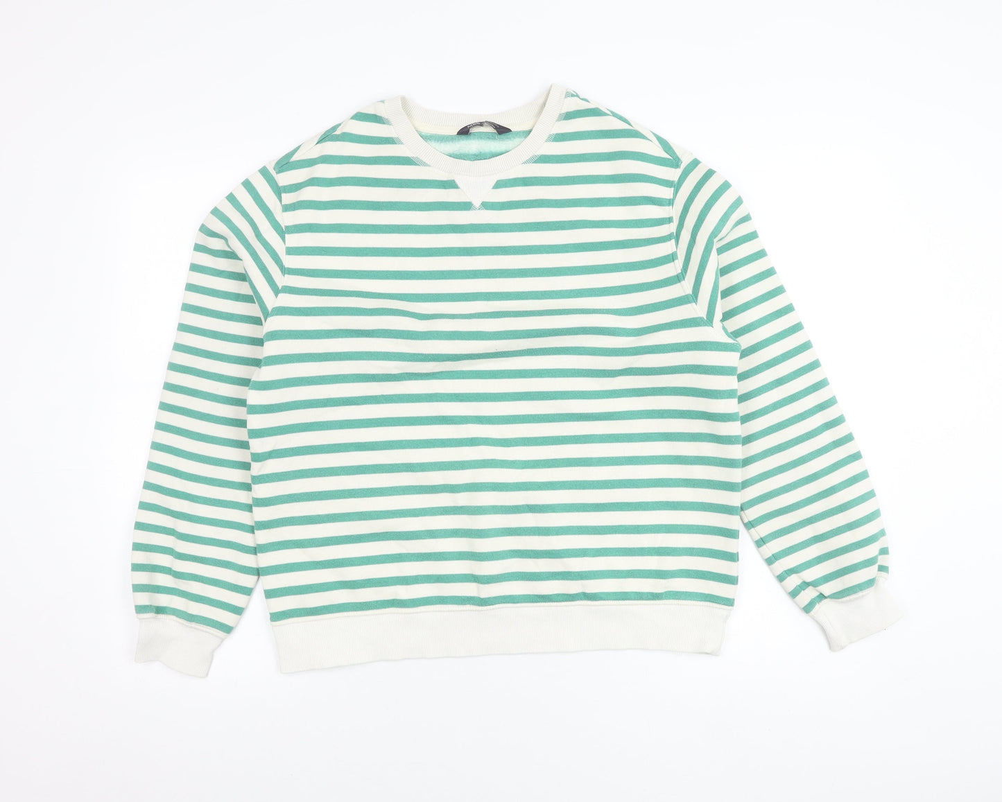 Marks and Spencer Women’s Green Striped Crew Neck Pullover Jumper Size 12