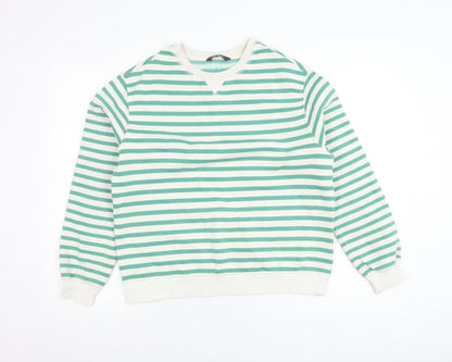 Marks and Spencer Women’s Green Striped Crew Neck Pullover Jumper Size 12