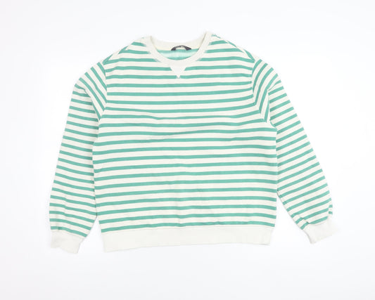 Marks and Spencer Women’s Green Striped Crew Neck Pullover Jumper Size 12