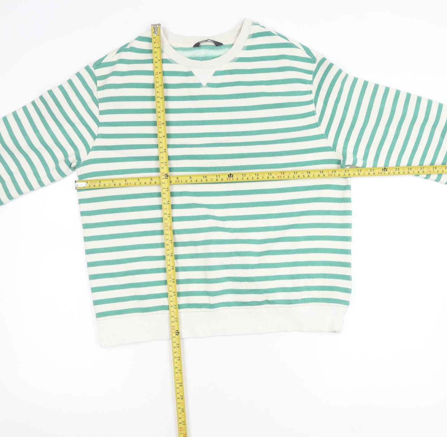 Marks and Spencer Women’s Green Striped Crew Neck Pullover Jumper Size 12