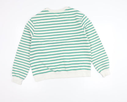 Marks and Spencer Women’s Green Striped Crew Neck Pullover Jumper Size 12