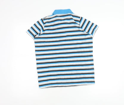 Lee Cooper Boys Blue Striped Polo Shirt 13 Years Short Sleeve Cotton Blend