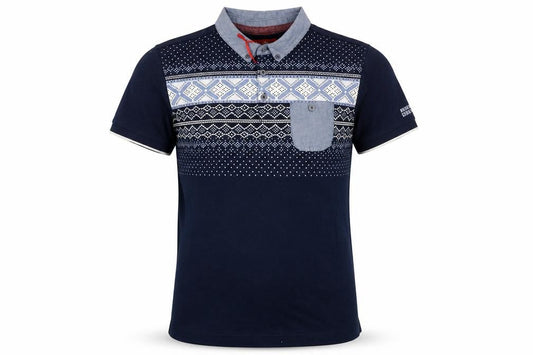 Kickers Boys Blue Polo Shirt 15 Years Geometric Pattern Short Sleeve