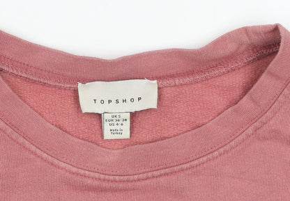 Topshop Women Pink Pullover Sweatshirt S Cotton Logo Casual