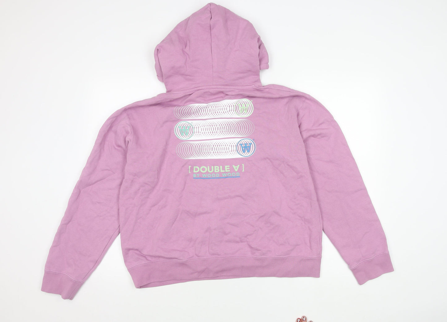 Wood Wood Double A Womens Pink Pullover Hoodie Size L Cotton Logo Print