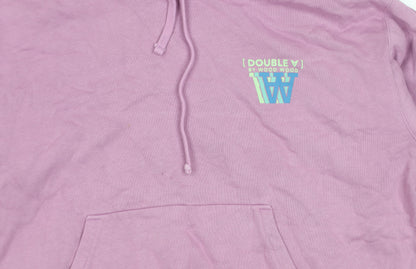 Wood Wood Double A Womens Pink Pullover Hoodie Size L Cotton Logo Print